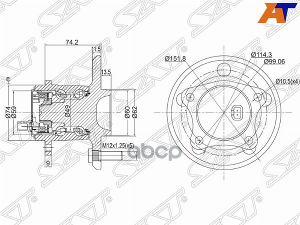 Ступичный узел Toyota Camry (XV30,XV40) 01-11 / Lexus ES 01-12 (ABS/ Слева/ Сзади) Sat арт. ST-42460-06010