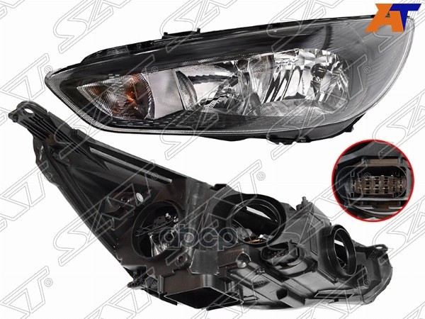 Фара Ford Focus 14-19 (Слева/ Галоген/ С электрокорректором/ Чёрная) Sat арт. ST-431-11C9LMLEMD2