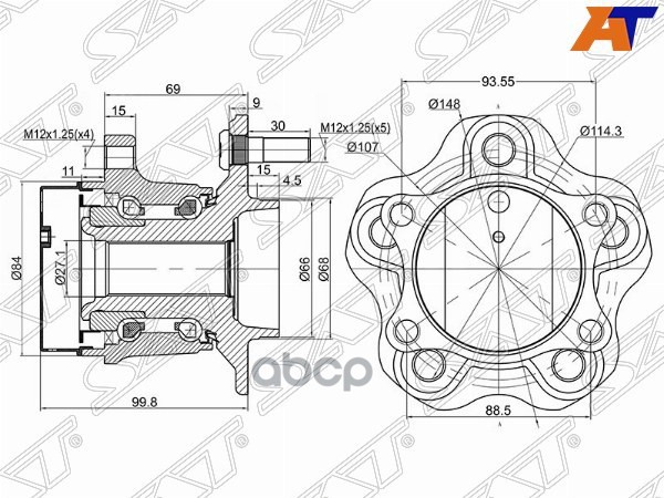 Ступичный узел Nissan Qashqai 06-22 / Serena 05-16 (ABS/ Справа=Слева/ Сзади/ 2WD) Sat арт. ST-43202-JG000