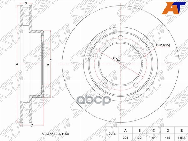 Диск тормозной (Перед) Toyota Land Cruiser (J100) 84-23 Sat арт. ST-43512-60140