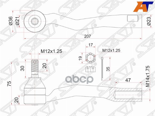 Рулевой наконечник Toyota Avensis (T220) 97-03 / Carina E 92-98 Sat арт. ST-45046-29365