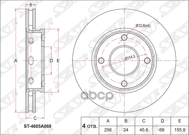 Диск тормозной (Перед) Mitsubishi Colt 02-12 Sat арт. ST-4605A068