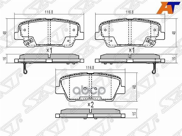 Колодки тормозные (Сзади) Hyundai Elantra 10-16 / Santa Fe 05-21 Sat арт. ST-583022WA70
