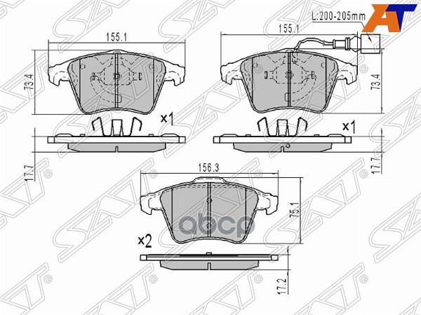 Колодки Тормозные Перед Vw Touareg 02- (Один Датчик Износа) Sat арт. ST-7L6698151B