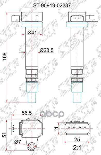 Катушка зажигания Toyota Hiace 96-07 / Land Cruiser Prado 02-09 2RZFE;3RZFE;3RZFPE Sat арт. ST-90919-02237