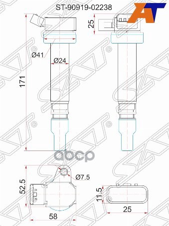 Катушка зажигания TOYOTA 2ZZ-GE 01- ZZE12#/ZZE13# Sat арт. ST-90919-02238