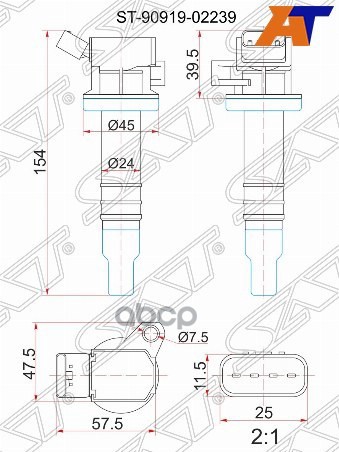 Катушка зажигания Toyota Allion (T240) 01-07 / Avensis 00-08 1KRFE;1ZZFBE;1ZZFE;3SGE;3SGTE;3ZZFE;4ZZ Sat арт. ST-90919-02239