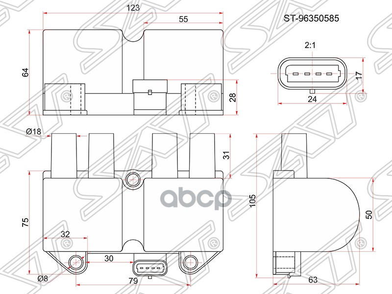 Катушка зажигания Chevrolet Lanos 05-09 / Daewoo Lanos 97-08 Z16SE Sat арт. ST-96350585