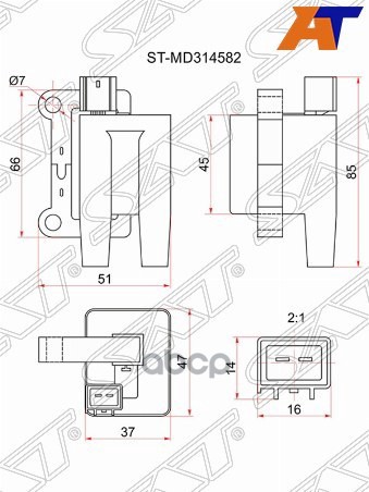 Катушка зажигания MITSUBISHI L200 96-07/PAJERO/MONTERO SPORT V23/25/63/65/43/45 6G72/74 Sat арт. ST-MD314582