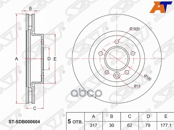 Диск тормозной (Перед) Land Rover Discovery 04-17 / Range Rover Sport 05-13 Sat арт. ST-SDB000604