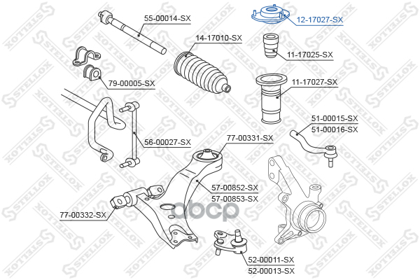 опора амортизатора переднего Toyota Camry ACV3#/MCV30 01 1217027SX Stellox арт. 1217027SX