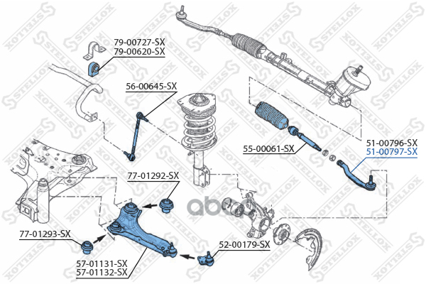 Наконечник рулевой правый Renault Fluence 1.5DCi-2.0 16V 10>/Megan Stellox арт. 5100797SX