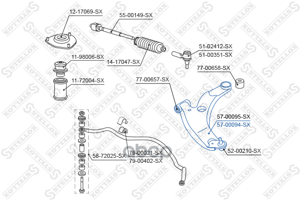 Рычаг нижний правый Mitsubishi Lancer CS5A/CS5W/CS2A 00> Stellox арт. 5700094SX
