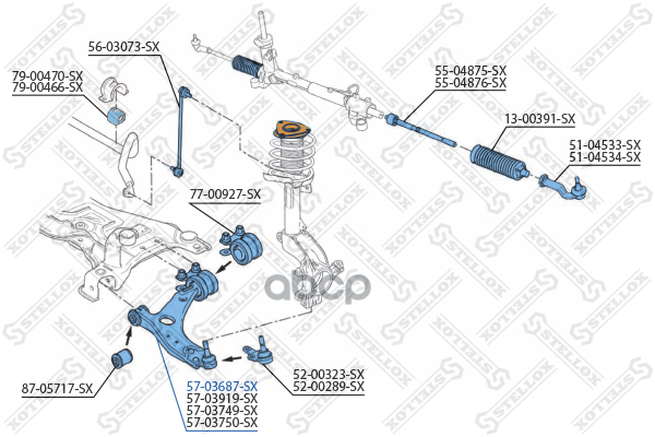Рычаг нижний левый Ford Focus C-Max 03-07/Focus 04>, Volvo S40/V50 Stellox арт. 5703687SX