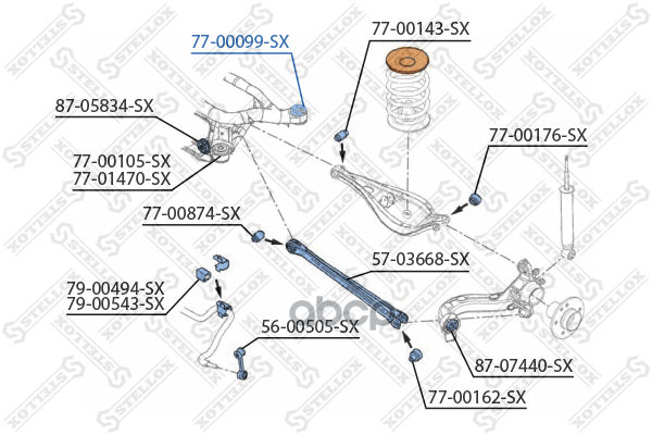 сайлентблок зад. балки зад BMW E46/Z4 all 98 7700099SX Stellox арт. 7700099SX