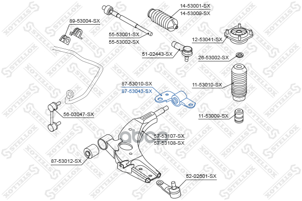 Сайлентблок рычага зад. л. KIA Shuma alI 98-04 Stellox арт. 8753043SX