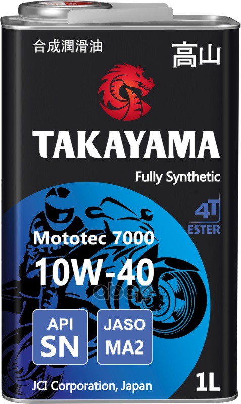 Масло Моторное Takayama Mototec 7000 4T 10W-40 Sn Ma-2 Синтетика 1Л 605575 TAKAYAMA арт. 605575