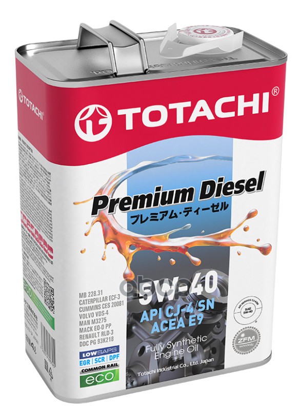 TOTACHI Масло моторное синтетическое Premium Diesel 5W40 CJ-4, E9 4л