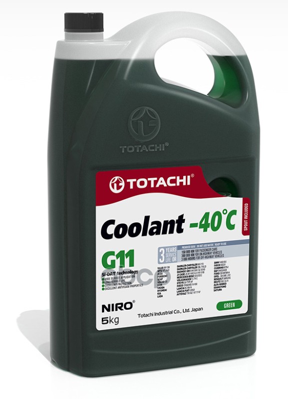 Антифриз готовый гибридный зеленый NIRO COOLANT -40C G11 5л TOTACHI арт. 43205