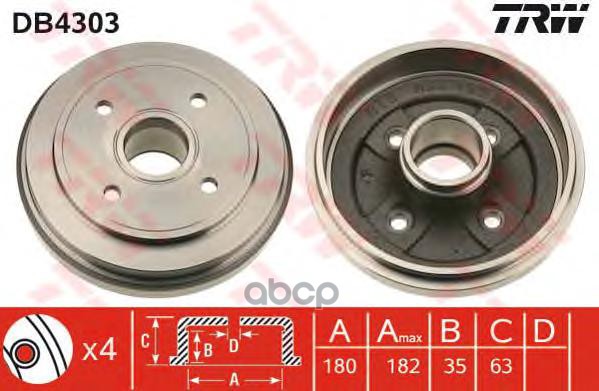 Барабан тормозной OPEL AGILA (H00), SUZUKI WAGON R+ (MM) DB4303 TRW арт. DB4303