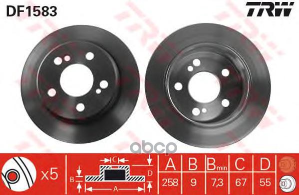 Диск тормозной задний MERCEDES C W201, W202, E W124 DF1583 TRW арт. DF1583