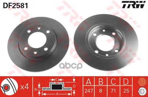Диск тормозной задний CITROEN Xsara/PEUGEOT 206 /D=247mm TRW DF2581 TRW арт. DF2581