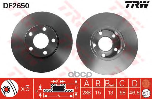 Диск Тормозной Передн Audi: 100 90-94, 100 Avant 90-94, A4 95-00, A4 Avant 96-01, A6 94-97, A6 Avant 94-97 TRW арт. DF2650