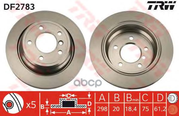 Диск тормозной задний BMW E39 mot.2,0…4,0L /Vent D=298mm TRW DF2783 TRW арт. DF2783