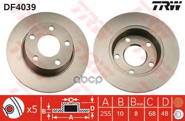 Диск тормозной задний AUDI A6/Allroad all 97-05 /D=255mm TRW DF4039 TRW арт. DF4039
