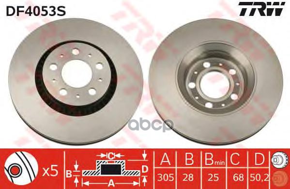 Диск Тормозной Передний Volvo S60/S80/Xc70/Xc90 /Vent.d=305Mm Trw Df4053s TRW арт. DF4053S