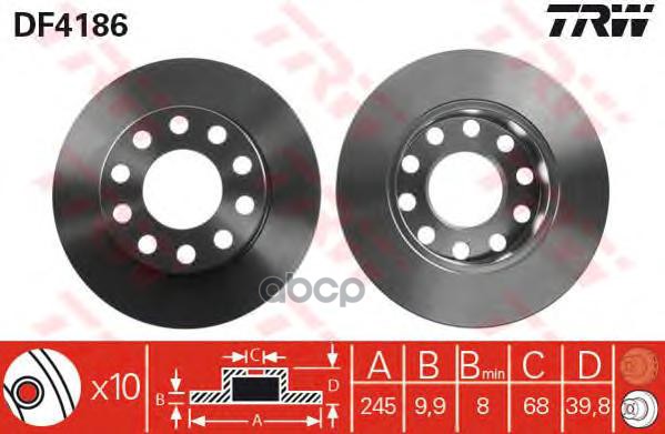 Диск тормозной задний AUDI A4 (B6, B7) DF4186 TRW арт. DF4186