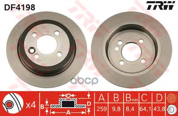 Диск тормозной задний MINI (R50, R56) (259мм) DF4198 TRW арт. DF4198
