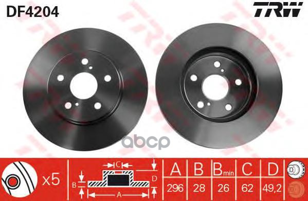 Диск тормозной передний TOYOTA CAMRY (V30) 2.4-3.0, PREVIA (_R3_) 2.4 DF4204 TRW арт. DF4204