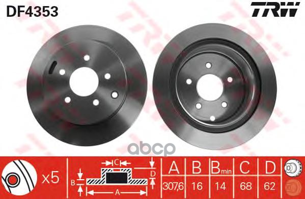 Диск тормозной задний INFINITI EX, FX, G, M, NISSAN MURANO (Z50, Z51) DF4353 TRW арт. DF4353