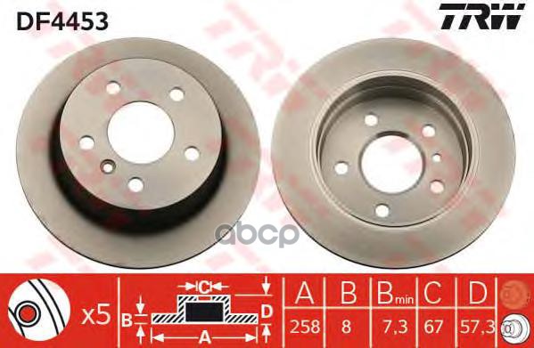Диск тормозной задний MERCEDES A W169, B W245 DF4453 TRW арт. DF4453