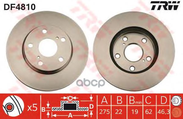 Диск тормозной передний TOYOTA AURIS, COROLLA (E15) DF4810 TRW арт. DF4810