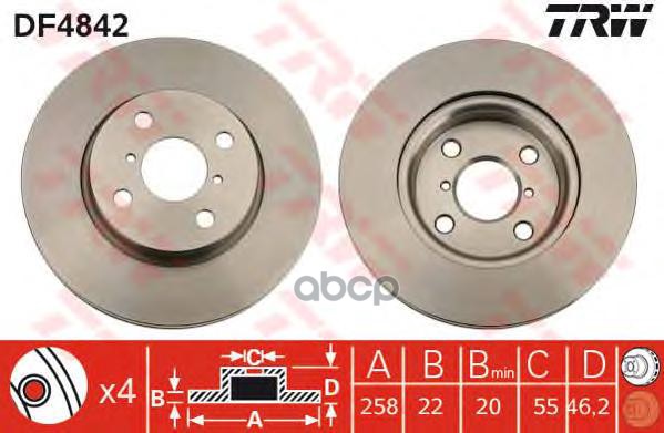 Диск тормозной передний TOYOTA TRW DF4842 TRW арт. DF4842