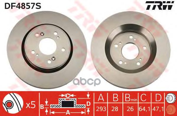 Диск тормозной передний HONDA CR-V III (RE) 4WD DF4857S TRW арт. DF4857S