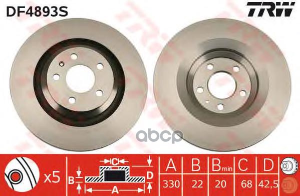 Диск Тормозной Задн Audi: A6 (4F2) 04-, A6 Allroad (4Fh) 06-, A6 Avant (4F5) 05- TRW арт. DF4893S