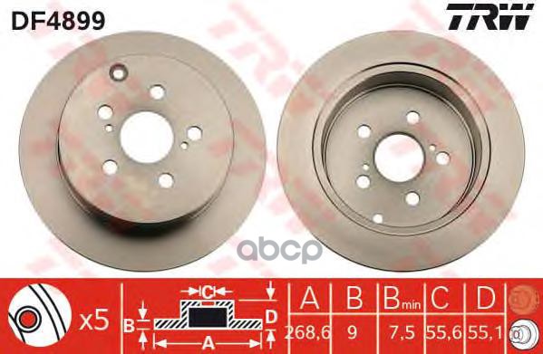 Диск тормозной задний TOYOTA Prius 1.5L 03-> TRW DF4899 TRW арт. DF4899