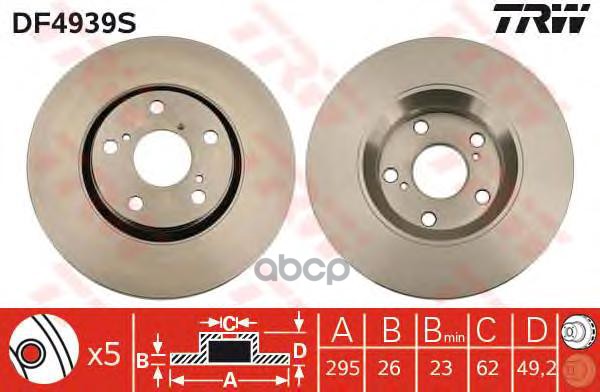 Диск тормозной передний TOYOTA AVENSIS T27 DF4939S TRW арт. DF4939S