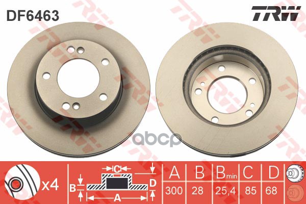 Диск тормозной передний SSANG YONG Rodius /Vent D=300mm TRW DF6463 TRW арт. DF6463