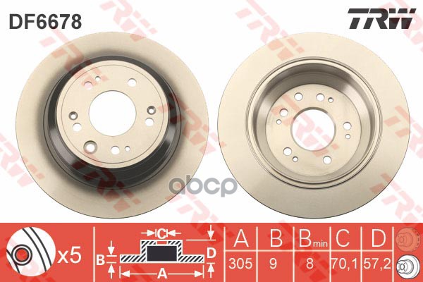 Диск тормозной задний HONDA ACCORD VIII (305мм) DF6678 TRW арт. DF6678