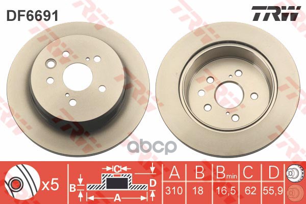 Диск тормозной задний LEXUS GS250, 300h, 350, 450h 1/12- DF6691 TRW арт. DF6691