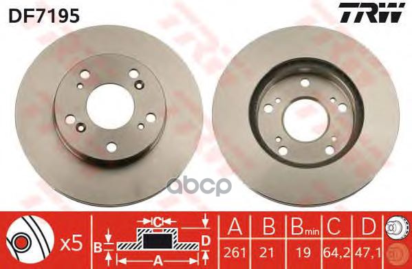 Диск тормозной передний HONDA CIVIC 01-/STREAM 01- TRW DF7195 TRW арт. DF7195