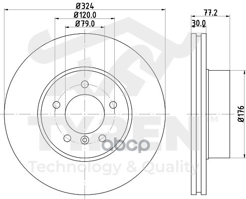 Диск тормозной передний TYREN арт. TYR1010751