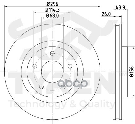 Диск тормозной передний TYREN арт. TYR1011711
