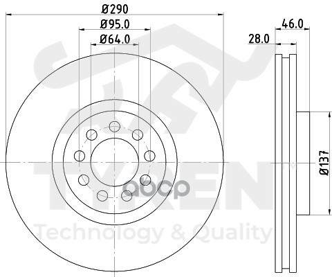 Диск тормозной передний TYREN арт. TYR1012221