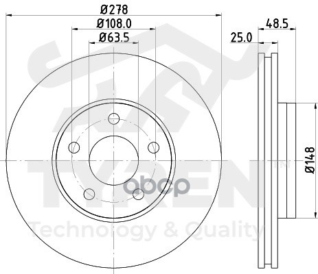 Диск тормозной передний TYREN арт. TYR1012851