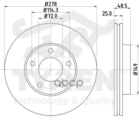 Диск тормозной передний TYREN арт. TYR1014361
